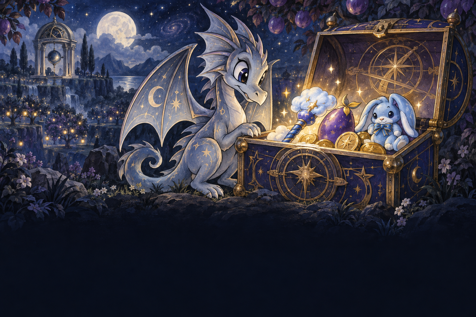A Draik guarding an open vault of Neopian treasures